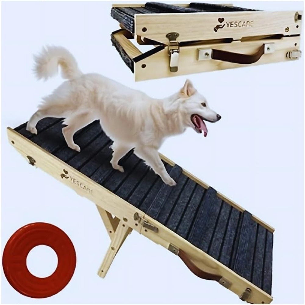 Folding Ramp Dogs Pets 19" Adjustable Non-Slip Up to 50lbs Oak Wood